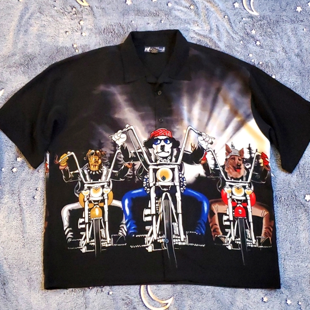 3XL Big Dogs Biker Harley Soft Funny Button Dad Shirt Vintage Y2k